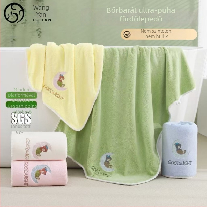 Koral fleece-ből készült fürdőtörölköző hímzéssel, vastag, puha és nedvszívó, 200-300 g, 150D