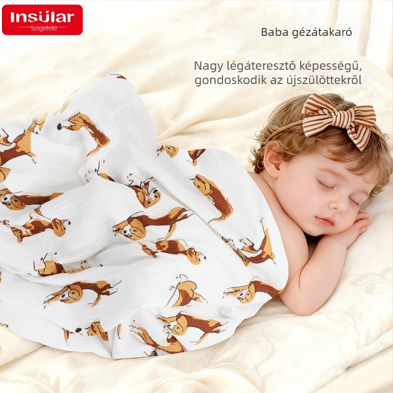 Baba pamut fürdőwrap, négy réteg géz, cartoon mintázat, puha és lélegző, márka Insular, újszülötteknek
