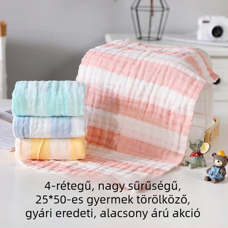 Puhán pamutból készült gyerekek arctörlő törölköző, hat réteg géz, színes csíkokkal