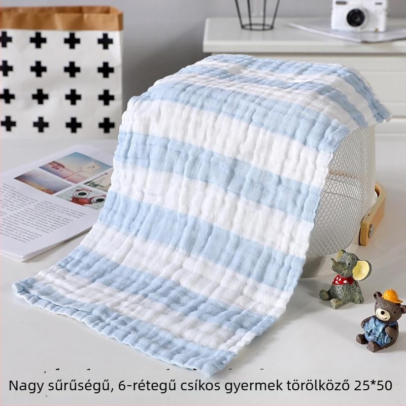 Puhán pamutból készült gyerekek arctörlő törölköző, hat réteg géz, színes csíkokkal