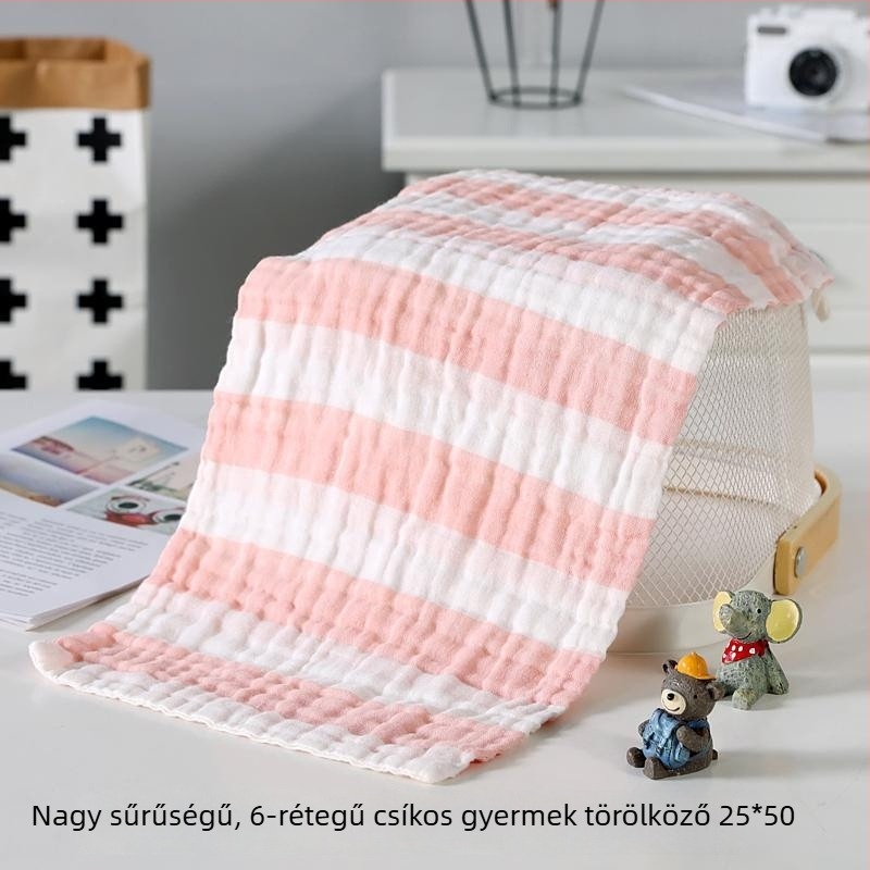 Puhán pamutból készült gyerekek arctörlő törölköző, hat réteg géz, színes csíkokkal