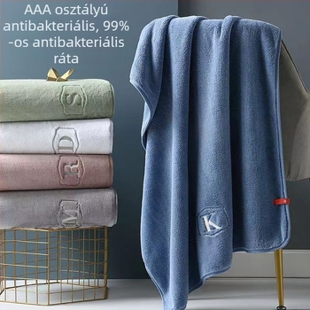 Korall fleece extralarge, vastag fürdőlepedő egyszínű hímzéssel, puha, szálmentes, nedvszívó és gyorsan száradó, otthoni használatra, pároknak