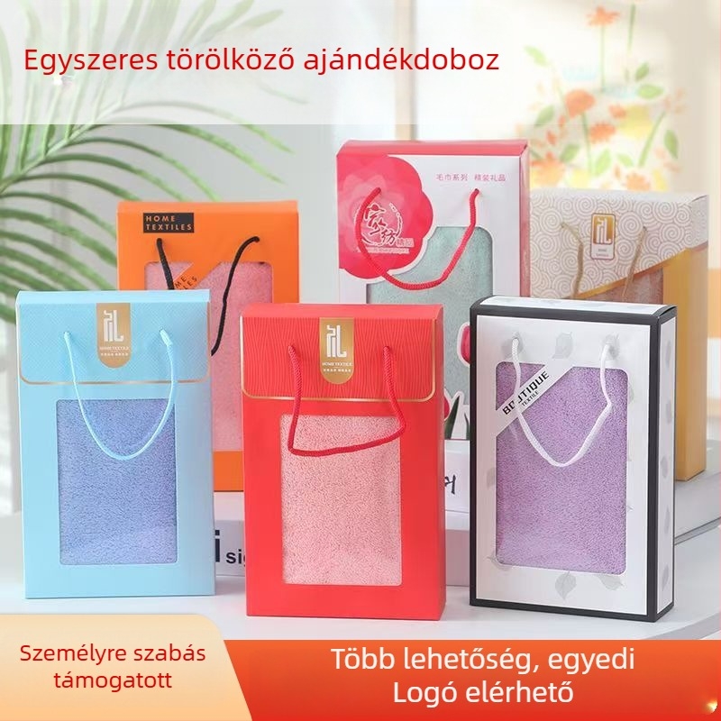 Korallfleece törölköző ajándékdoboza – 70 g, sík szövés, testreszabható, logó nyomtatás elérhető