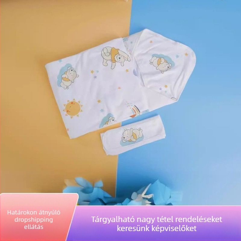 Újszülött becsomagoló kendő, anyag: 100% pamut, töltő: 100% pamut, minta: állatok/rajzfilm, megfelelő 0–12 hónap, biztonsági osztály A