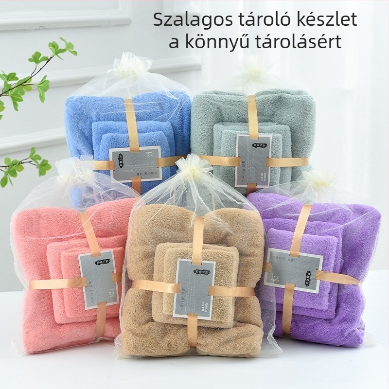 Korall plüss fürdőtörölközők ajándékkészlet, nedvszívó, szálmentes, gyorsan száradó, otthoni használatra