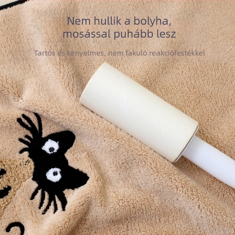 Macskás hímzésű korall velúr anyagú hajszárítótörölköző, vastag, kiváló nedvszívó és gyorsan száradó, otthoni használatra, arc- és hajtörölköző.