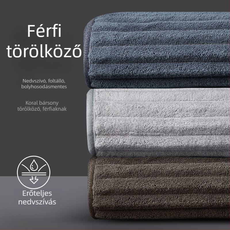Férfi törölközők korall fleece anyagból, puha és vastag, bolyhosodásmentes, otthoni használatra, sötét színek
