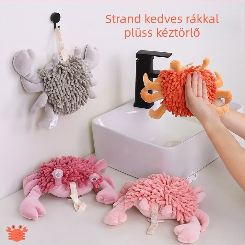 Chenille kéztörlő – plüss játék krabb formában, 100–120 g, egyszerű szövés, poliészter