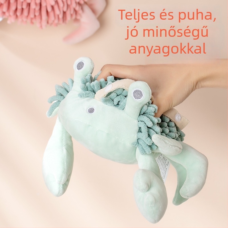 Chenille kéztörlő – plüss játék krabb formában, 100–120 g, egyszerű szövés, poliészter
