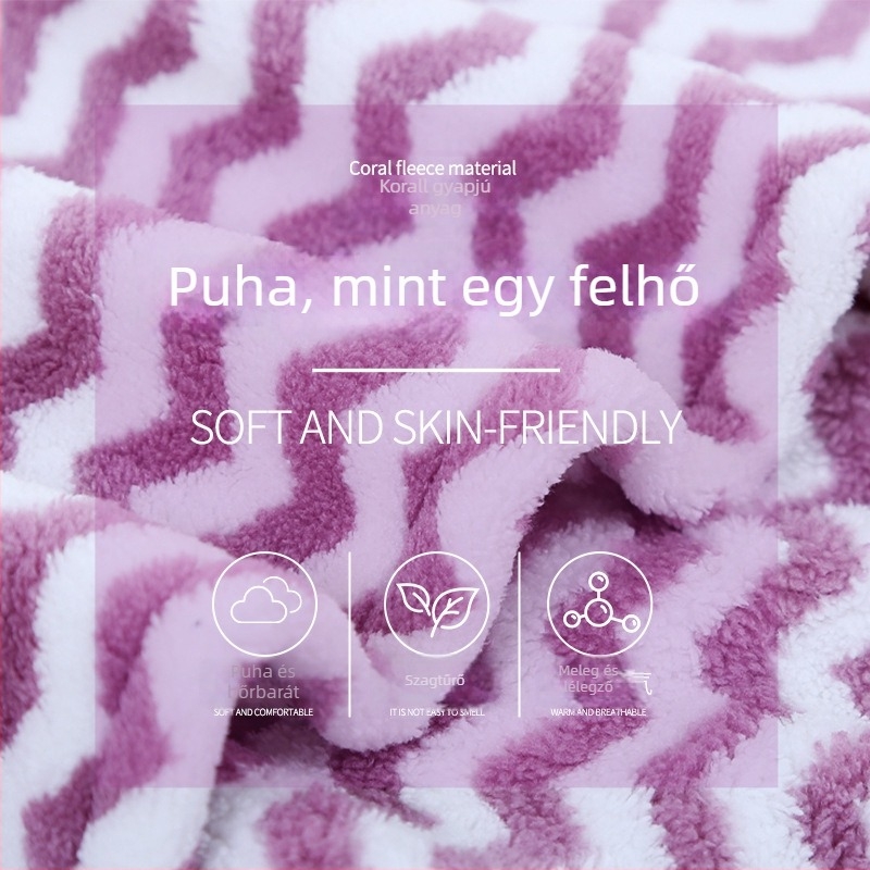 Korall fleece hajszárító sapka felnőtteknek, csíkos, nedvszívó hajtörölköző, szegéllyel