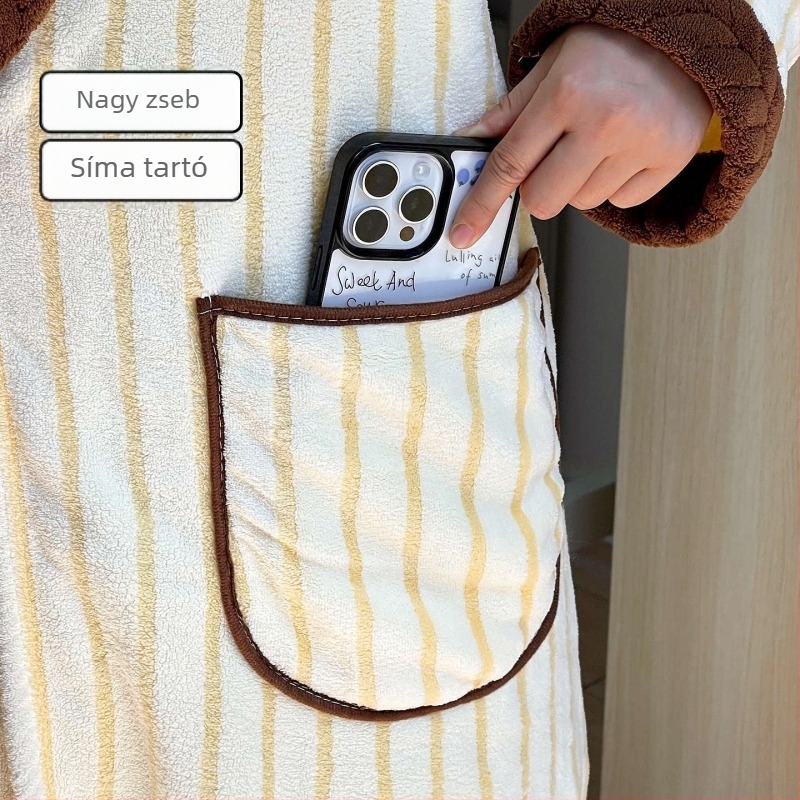 Viselhető fürdőlepedő-köntös, korall fleece, 500 g+ tömeg, nedvszívó, kollégiumi használatra