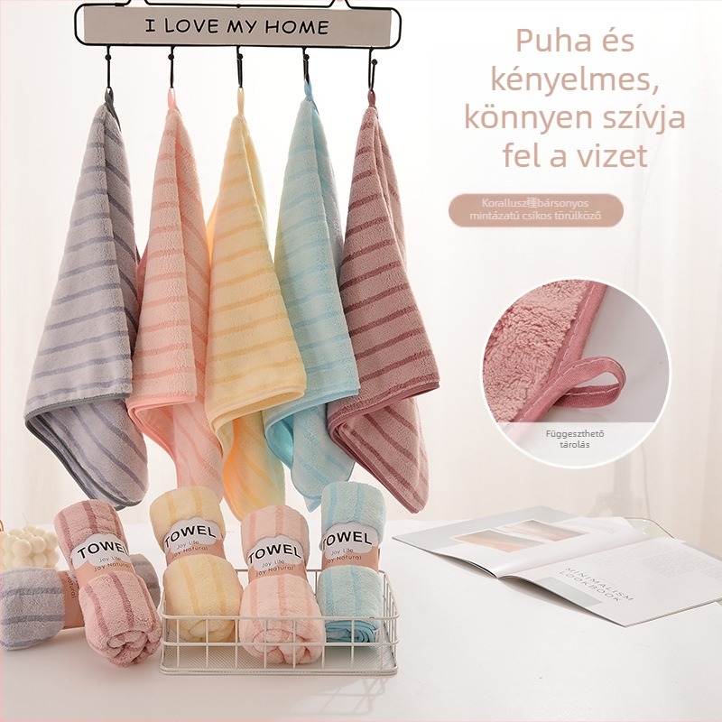 Arc-törölköző korall fleece-ből, csíkos él, 32s fonal, sima szövés, 50–80 g