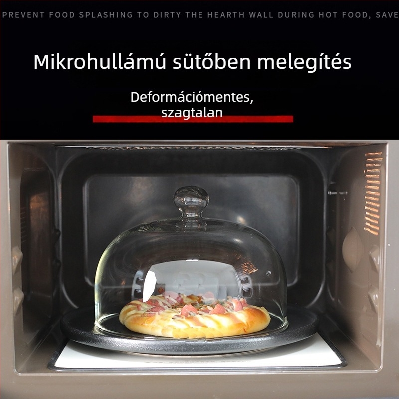 Mikrohullámú sütő fedél élelmiszerekhez, hőálló üveg, többfunkciós, izoláció és porvédett (hőálló üveg; többfunkciós; izoláció; porvédelmi; rajzok szerint testre szabható)