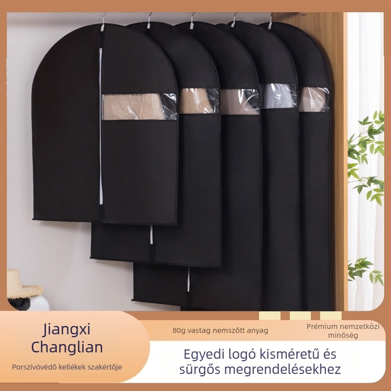 Ruházati porvédő zsák nemszövött anyagból – japán stílus, teljesen zárt, akasztóval, por- és nedvességálló tároláshoz a hálószobában