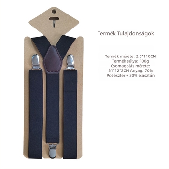 Uniszex nadrágtartó, 3 csipeszes, állítható, kereszttartó, elasztikus poliészter