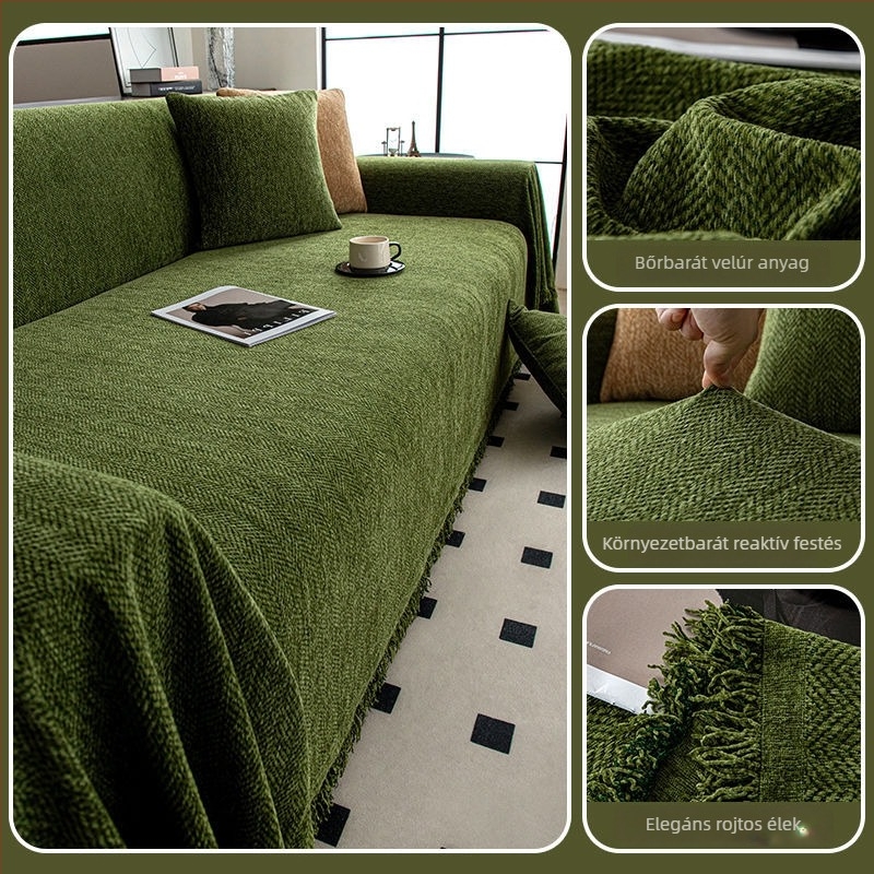 Chenille vastag kanapé-takaró herringbone mintával, csúszásmentes párnahuzat, minden évszakra