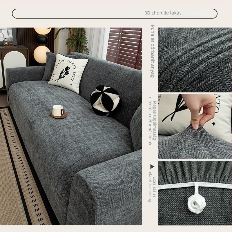 Chenille kanapéhuzat, modern stílus, általános célú, csíkos vagy egyszínű mintával