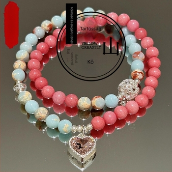 Női Shoushan kőből készült, két rétegű karkötő kézzel kötve — szív, masni és geometriai formák