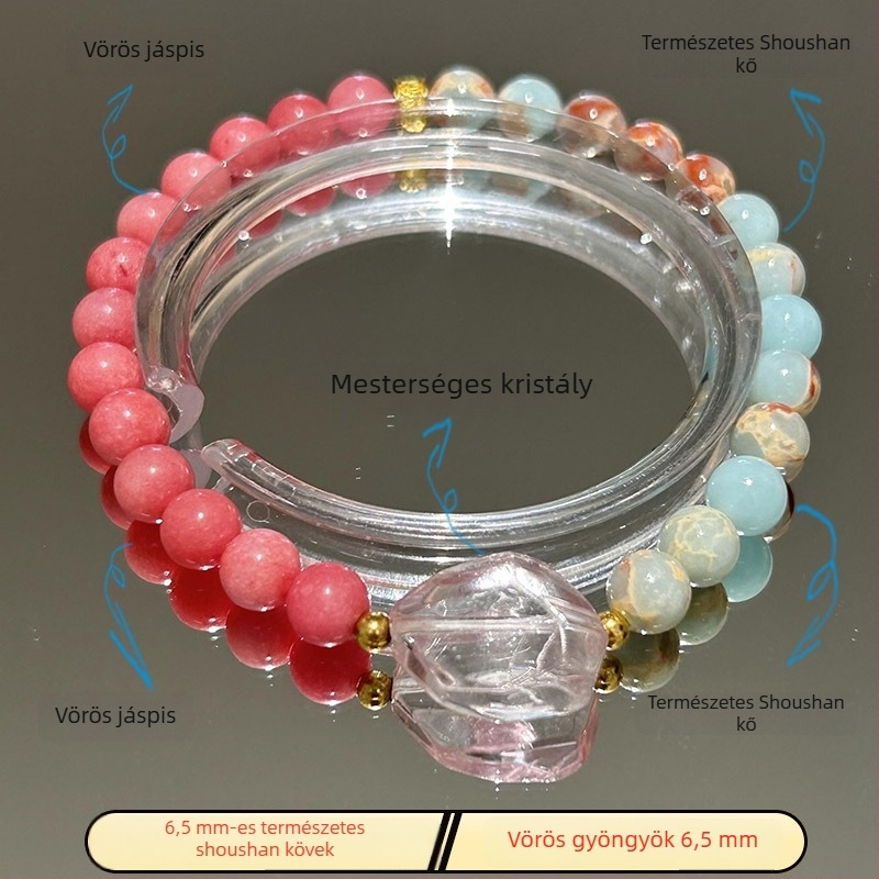 Női Shoushan kőből készült, két rétegű karkötő kézzel kötve — szív, masni és geometriai formák