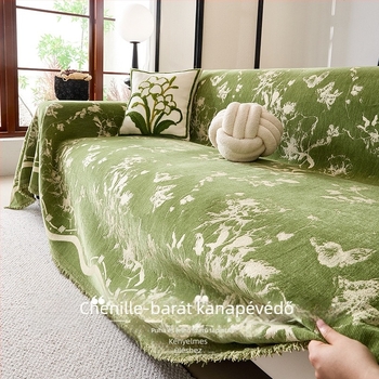 Chenille anyagú kanapéfedő, minimalisták stílus, alkalmas sarokkanapéra, növény- és virágmintás, testre szabható