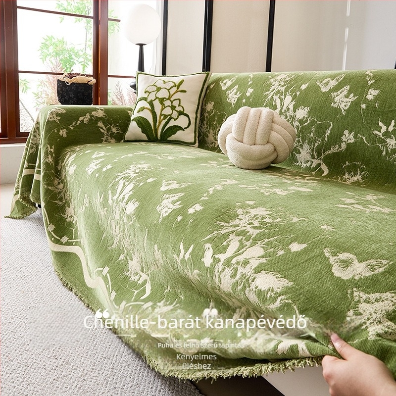 Chenille anyagú kanapéfedő, minimalisták stílus, alkalmas sarokkanapéra, növény- és virágmintás, testre szabható