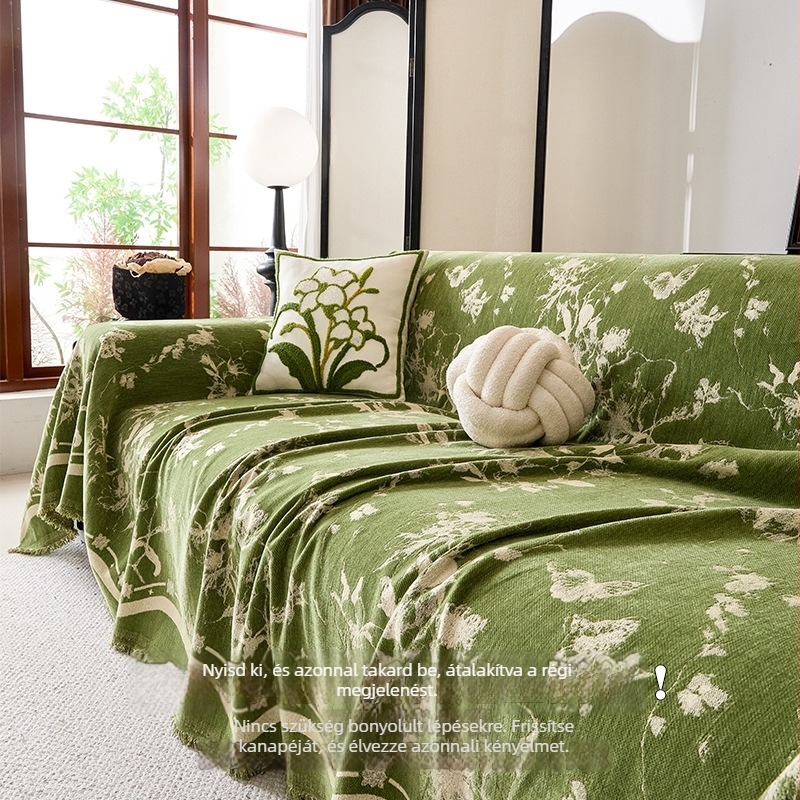 Chenille anyagú kanapéfedő, minimalisták stílus, alkalmas sarokkanapéra, növény- és virágmintás, testre szabható