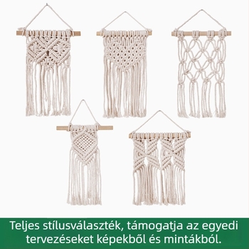 Fali gobelin, pamut, pásztor-stílus, kézi szövés, szív alakú minta