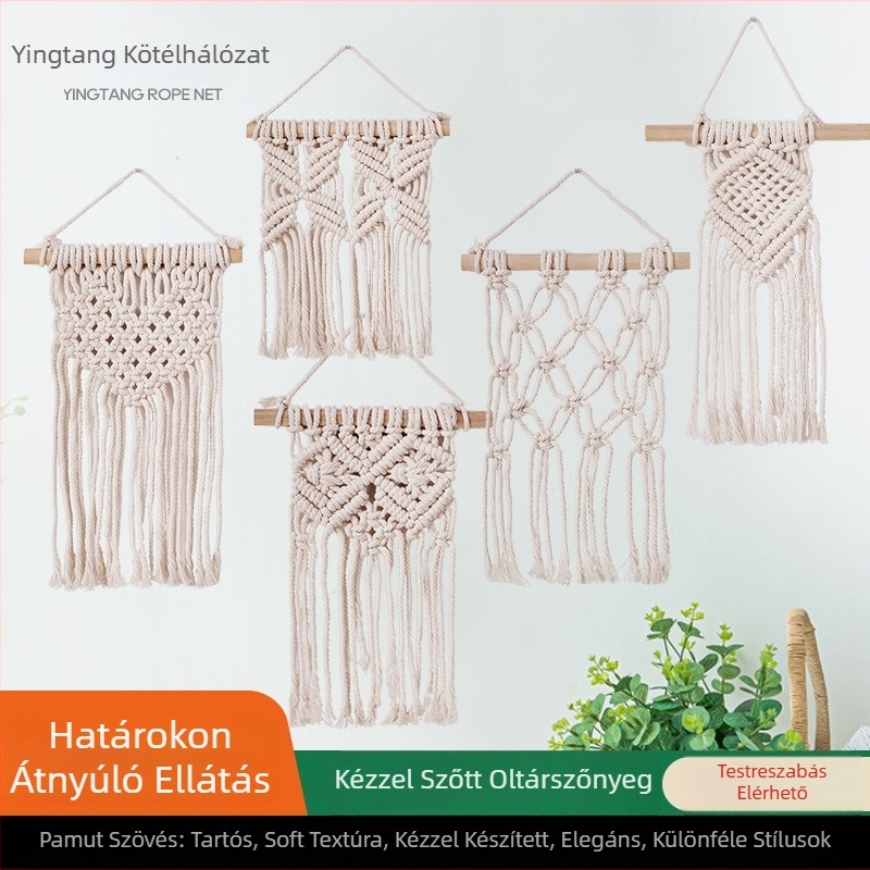 Fali gobelin, pamut, pásztor-stílus, kézi szövés, szív alakú minta