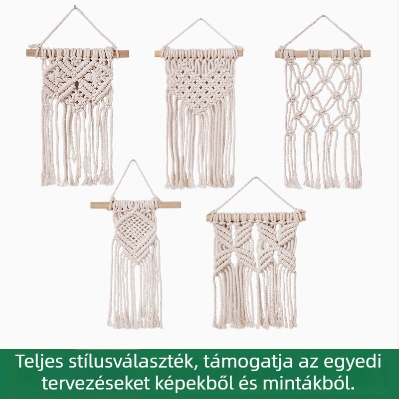 Fali gobelin, pamut, pásztor-stílus, kézi szövés, szív alakú minta