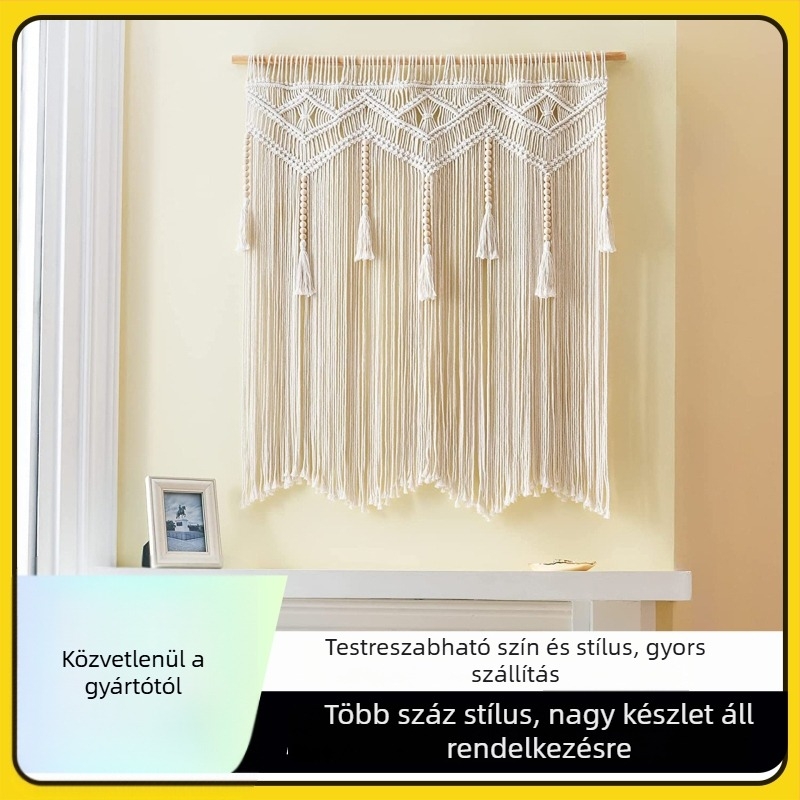 Bohem stílusú gobelén ajtófüggöny, kézzel szőtt gyapotkötél falidísz