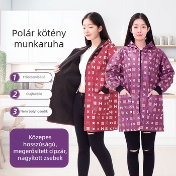Téli béléses hosszú ujjú konyhai kötény nőknek – por- és kopásálló külső viselet