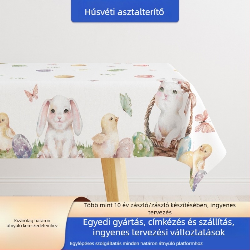 Húsvéti asztalterítő, poliészter, téglalap alakú, skandináv stílus, légáteresztő, gyűrődésálló