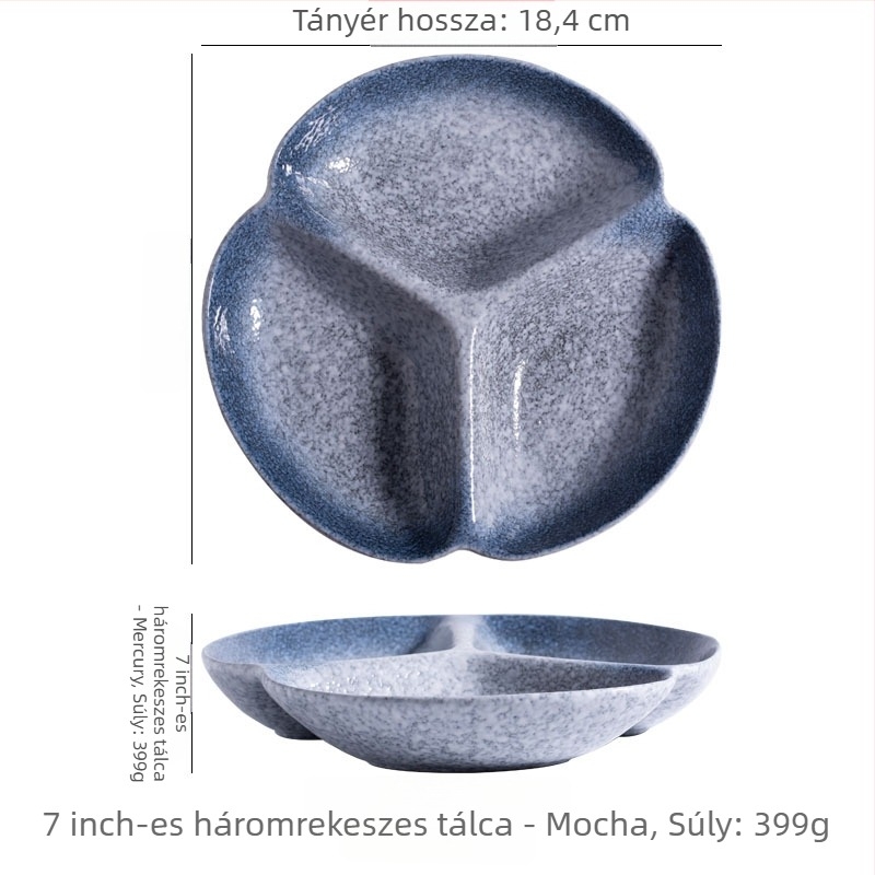 Zsírcsökkentő rekeszes vacsora tányér, porcelán, szabálytalan alak, modern minimalista stílus, mikróban használható