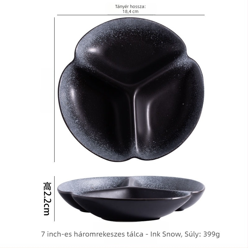 Zsírcsökkentő rekeszes vacsora tányér, porcelán, szabálytalan alak, modern minimalista stílus, mikróban használható