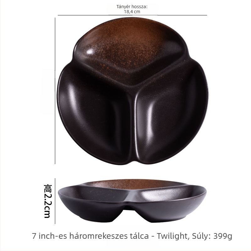 Zsírcsökkentő rekeszes vacsora tányér, porcelán, szabálytalan alak, modern minimalista stílus, mikróban használható