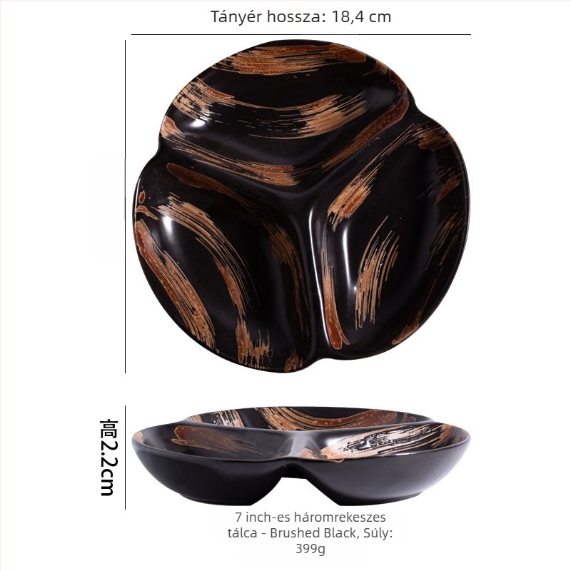 Zsírcsökkentő rekeszes vacsora tányér, porcelán, szabálytalan alak, modern minimalista stílus, mikróban használható