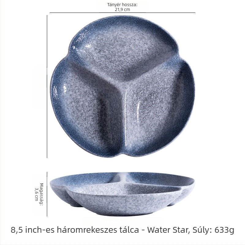 Zsírcsökkentő rekeszes vacsora tányér, porcelán, szabálytalan alak, modern minimalista stílus, mikróban használható