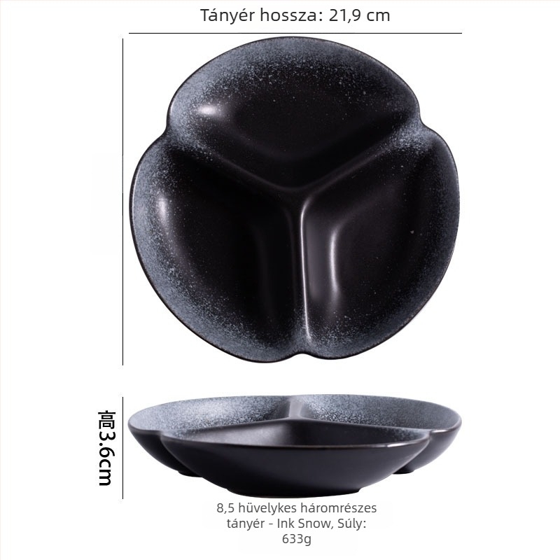 Zsírcsökkentő rekeszes vacsora tányér, porcelán, szabálytalan alak, modern minimalista stílus, mikróban használható