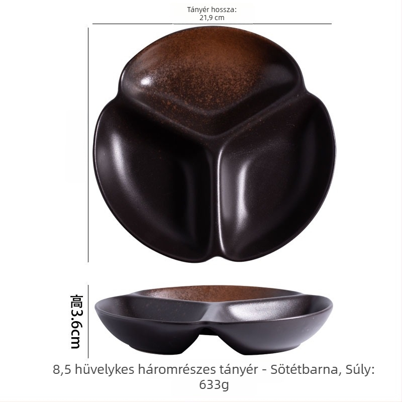 Zsírcsökkentő rekeszes vacsora tányér, porcelán, szabálytalan alak, modern minimalista stílus, mikróban használható
