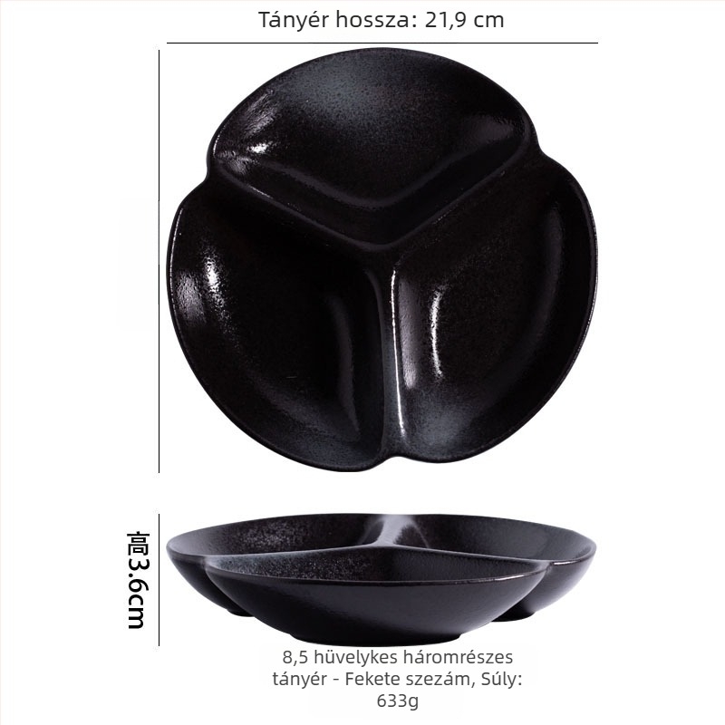 Zsírcsökkentő rekeszes vacsora tányér, porcelán, szabálytalan alak, modern minimalista stílus, mikróban használható