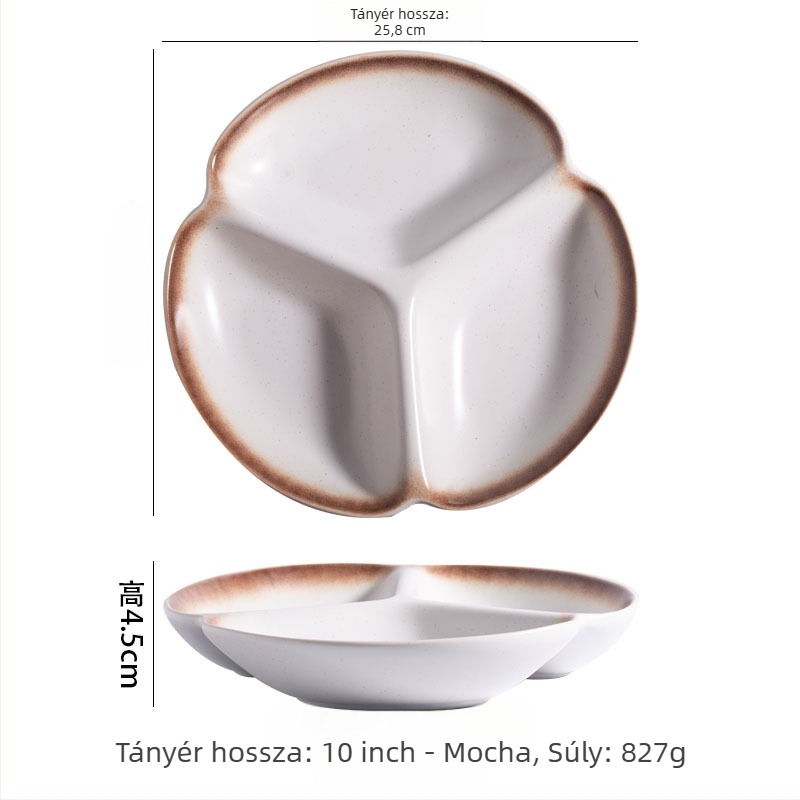 Zsírcsökkentő rekeszes vacsora tányér, porcelán, szabálytalan alak, modern minimalista stílus, mikróban használható