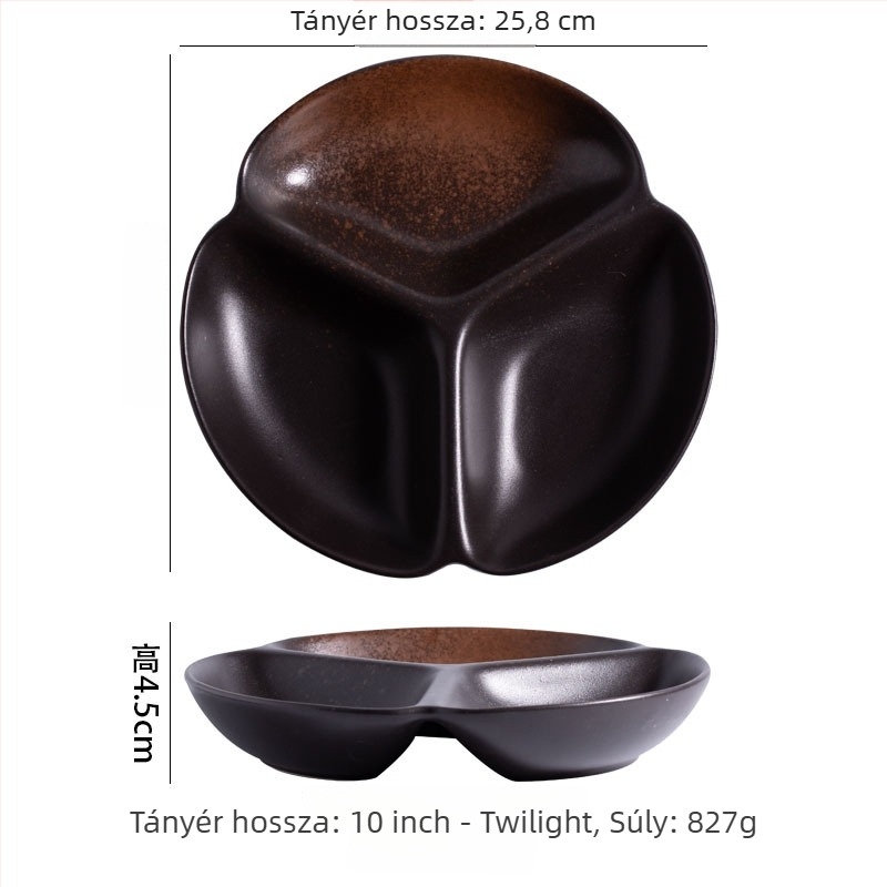 Zsírcsökkentő rekeszes vacsora tányér, porcelán, szabálytalan alak, modern minimalista stílus, mikróban használható