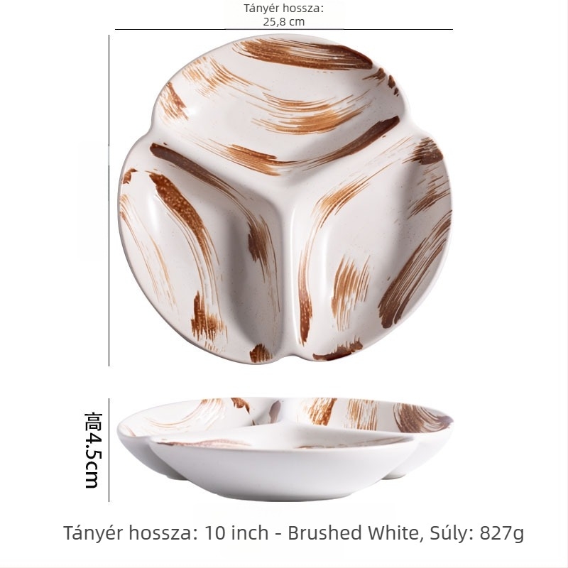 Zsírcsökkentő rekeszes vacsora tányér, porcelán, szabálytalan alak, modern minimalista stílus, mikróban használható