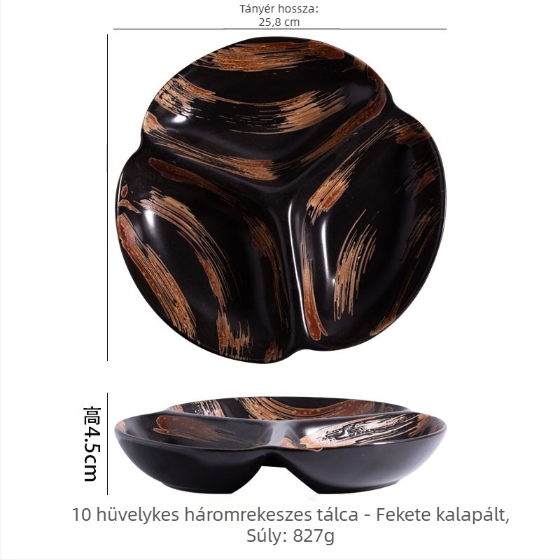 Zsírcsökkentő rekeszes vacsora tányér, porcelán, szabálytalan alak, modern minimalista stílus, mikróban használható