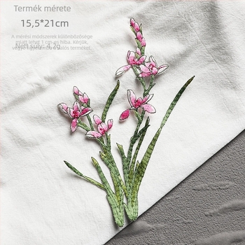 Etno-stílusú orchidea hímzett patch ruhákhoz, rayon anyagú, Rainbow embroidery, hátoldali vasalható ragasztóval