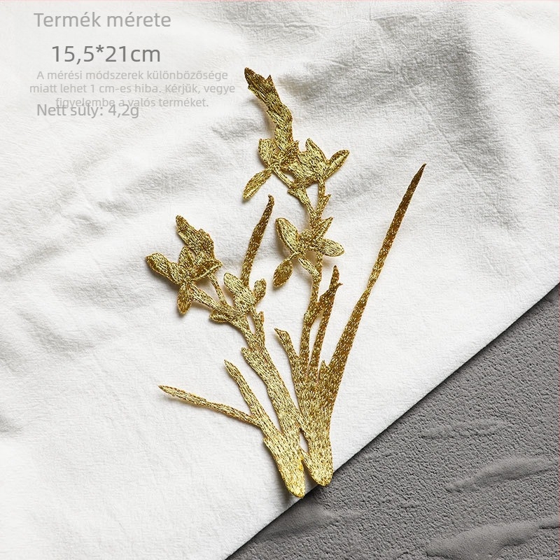 Etno-stílusú orchidea hímzett patch ruhákhoz, rayon anyagú, Rainbow embroidery, hátoldali vasalható ragasztóval