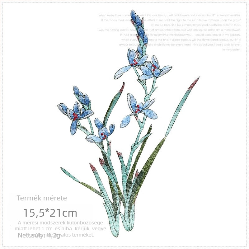 Etno-stílusú orchidea hímzett patch ruhákhoz, rayon anyagú, Rainbow embroidery, hátoldali vasalható ragasztóval