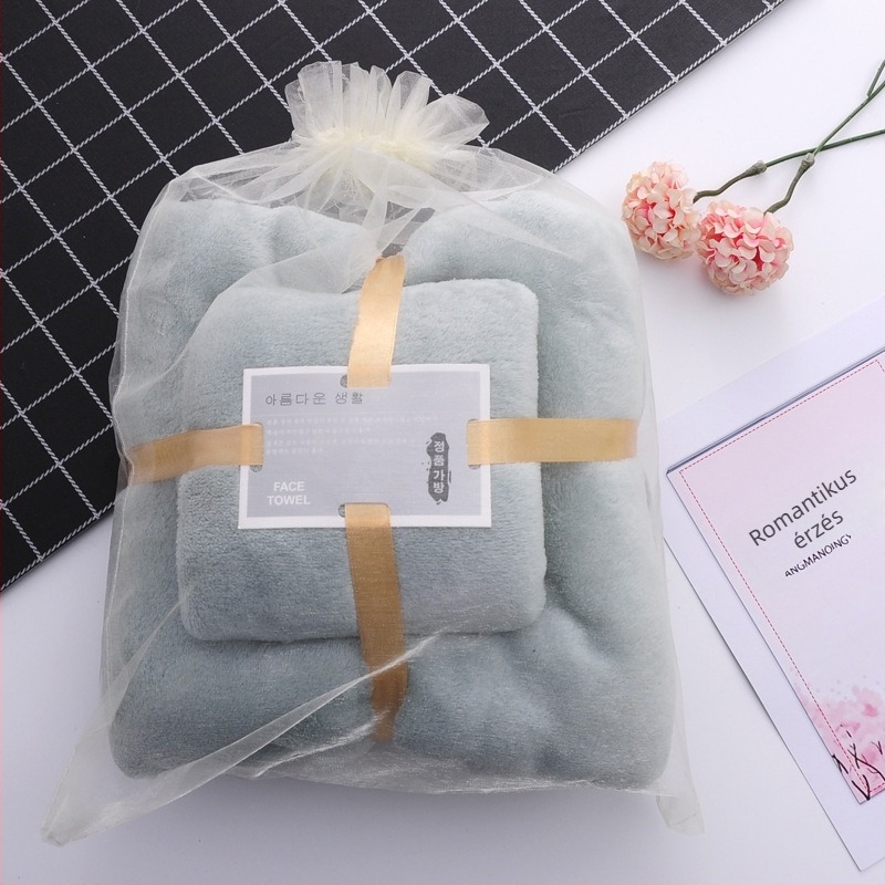 Korall fleece fürdő- és strandtörölközők készlet; vastag és nedvszívó; anyuka–lánya páros; logó nyomtatás testreszabható; 150D