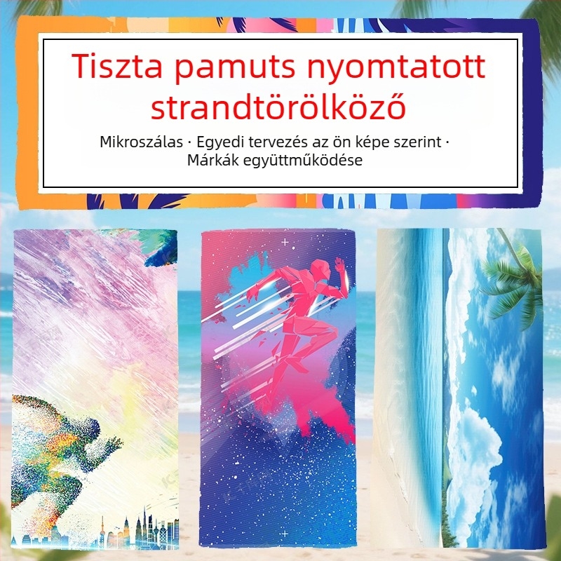 Pamut strand- és fürdő törölköző nyomtatott dizájnnal, 500 g felett, testreszabható