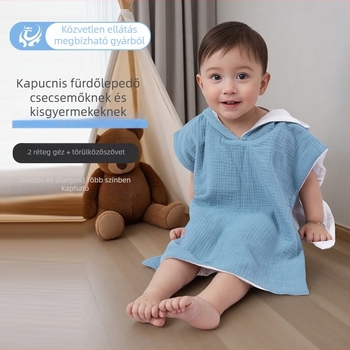 Baba fürdető törölköző kapucnival, 100% pamut, nedvszívó géz anyagú